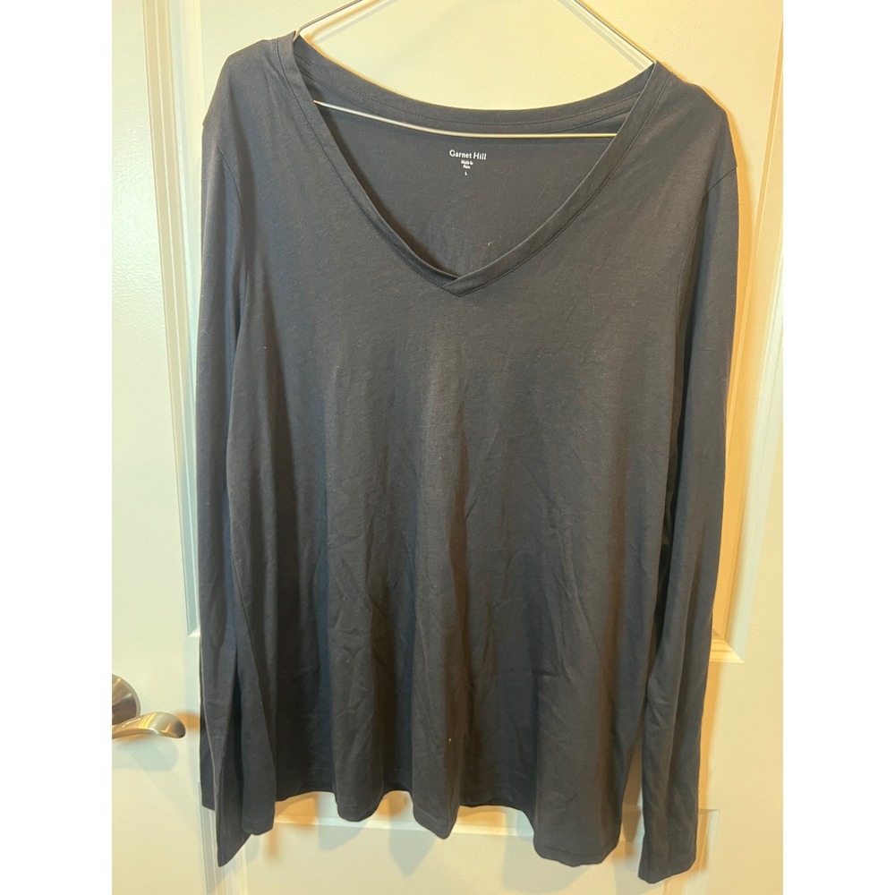 Garnet Hill Women Long Sleeve Top Pima Cotton Modal Black Size L